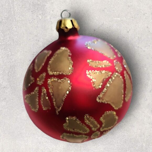 Vintage Set of 2 Hand‑Painted Hibiscus Christmas Ornaments Red Blue Gold Glitter - Picture 5 of 7